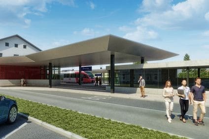 Bahnhof Braunau wird modernisiert: Visualisierung des neuen Bahnhofs mit mehr Parkplätzen.